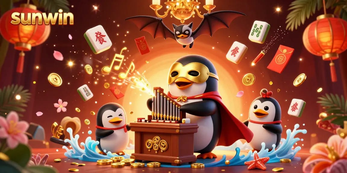 Experience thrilling wins with Sunwin in a vibrant casino scene with golden coins, lucky symbols, and an energetic atmosphere.