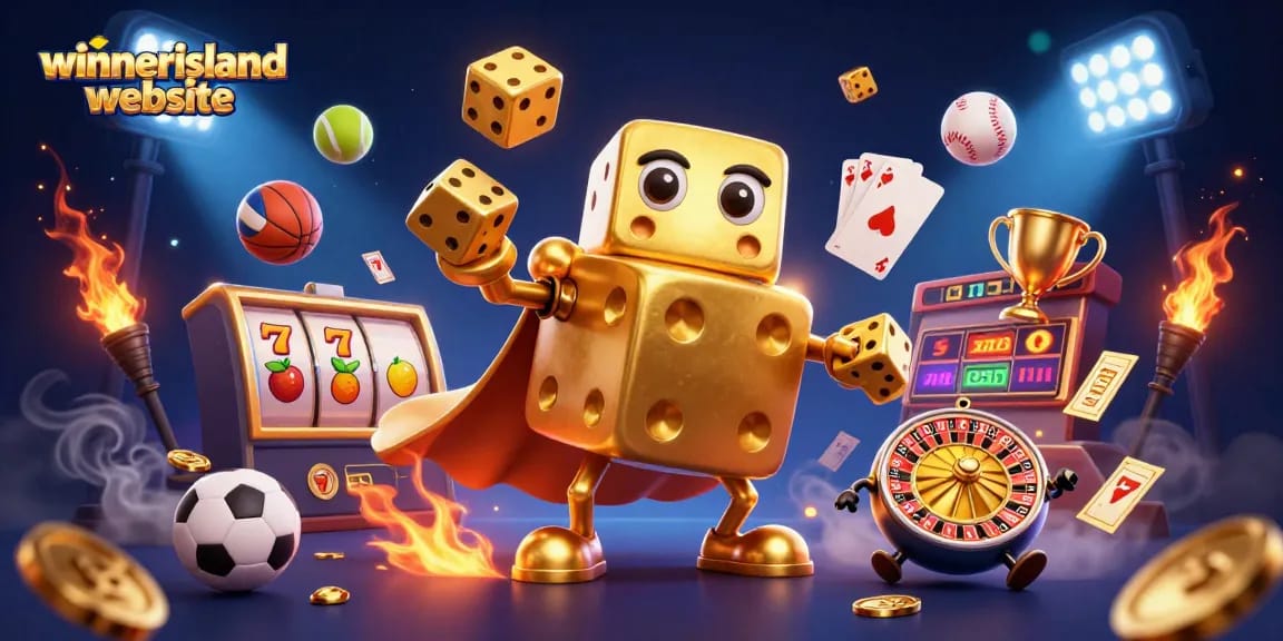 Dive into the thrilling world of gaming at the winnerisland website with a vibrant 3D casino illustration.
