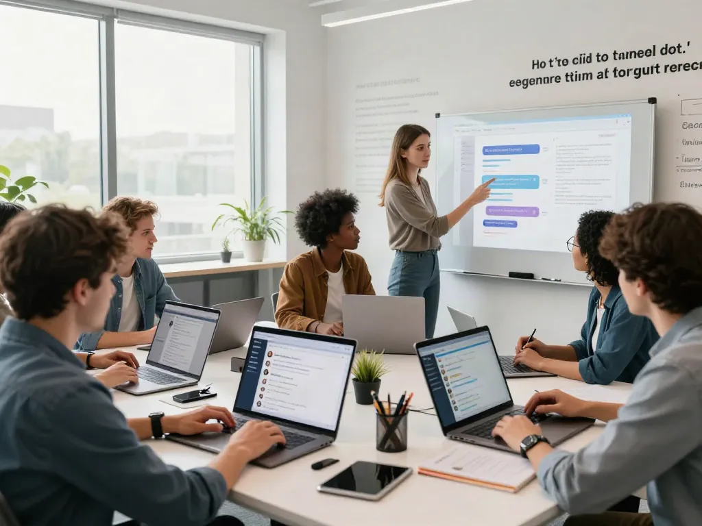 Innovative tech team exploring unfiltered AI chat applications in a bright office.