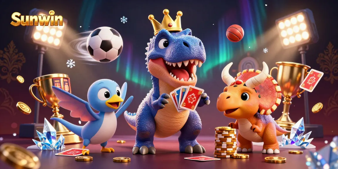 Sunwin offers an exciting gaming experience with its vibrant T-Rex, pterodactyl, and triceratops in a dynamic gambling scene.