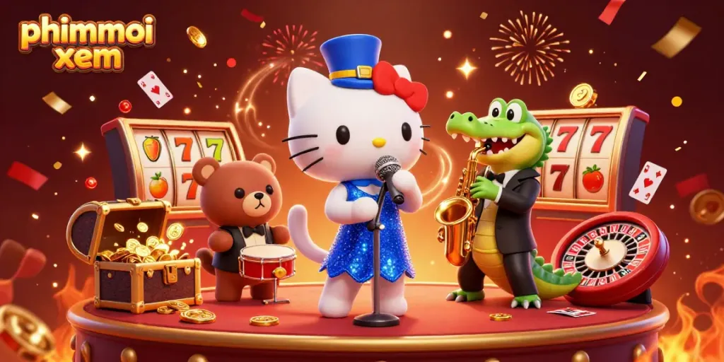 Join the fun with phimmoi xem as vibrant cartoon characters fill the casino stage with energy and dynamic elements.